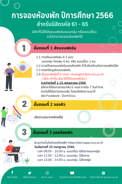 การจองห้องพัก ปีการศึกษา 2566 สำหรับนิสิตรหัส 61 - 65